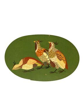 Large Green Shaker Style Box With Hand Painted Partridge Quail Birds